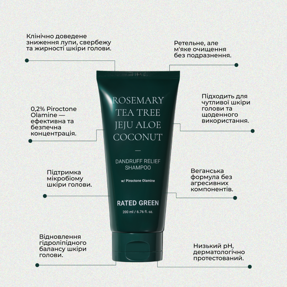 RATED GREEN Rosemary Tea Tree Coconut Shampoo 200ml - Шампунь проти лупи - фото №1 RATED GREEN Rosemary Tea Tree Coconut Shampoo 200ml - Шампунь проти лупи - фото №1